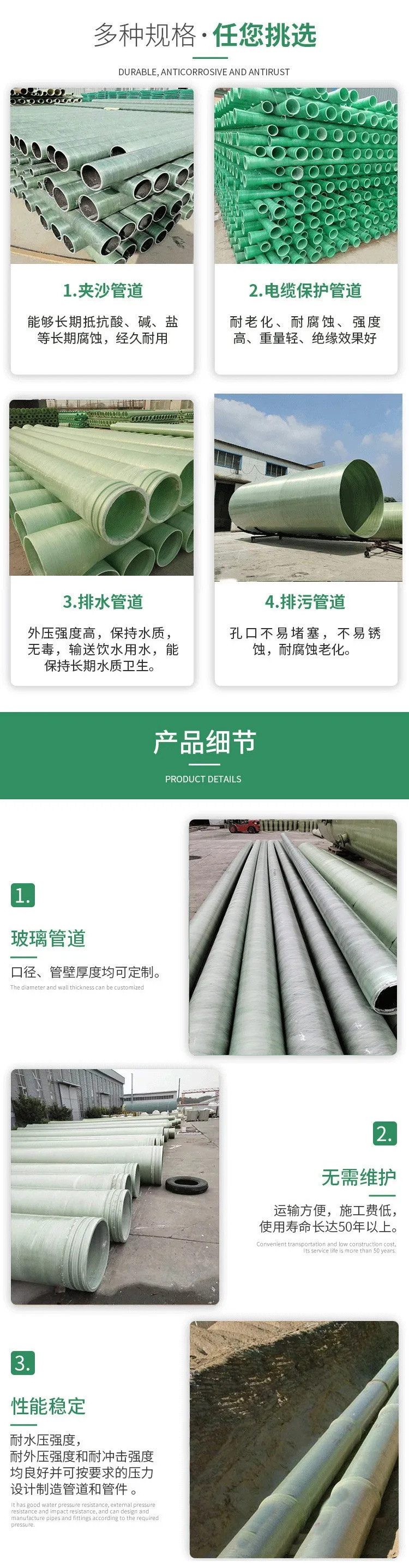 玻璃钢管道缠绕管 夹砂地埋式穿线管 支持定制 玻璃钢管道缠绕管 夹砂地埋式穿线管 支持定制